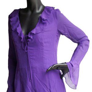 Purple Tunic Top with ruffle sleeves and collar US Size